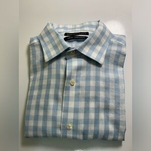 Saks Fifth Avenue Men’s Dress Shirt Blue White Plaid Long Sleeve Sz 16 1/2 34/35